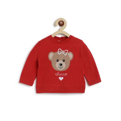Girls Medium Red Tricot Pullover with Print